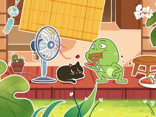 简笔画猫和吃瓜,简笔画中的猫界美食时光